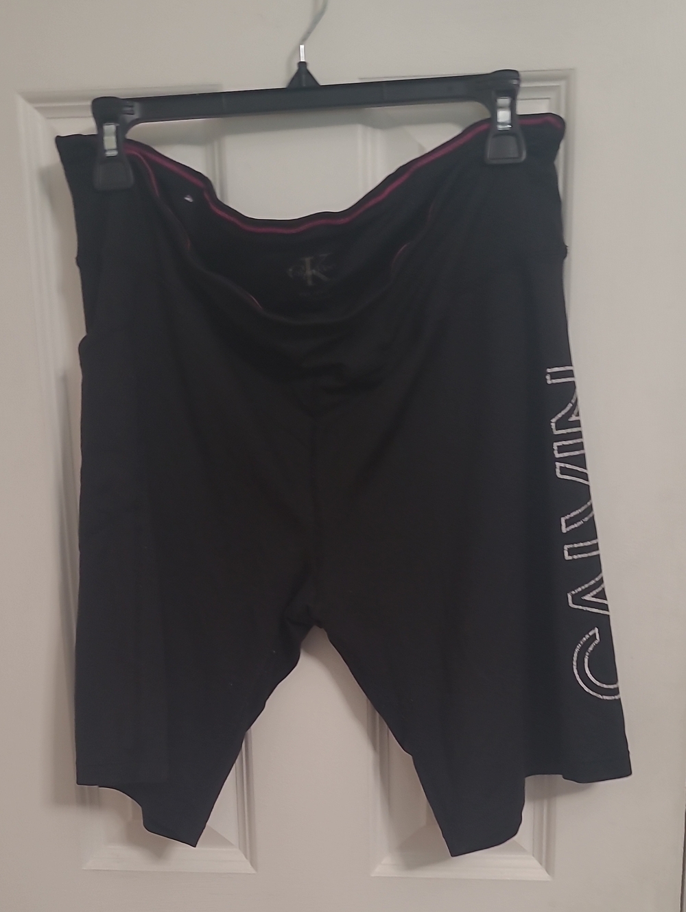 Calvin Klein Women's Black Bike Shorts with Pink Waist Trim
